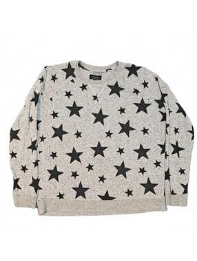 Lucky Brand Y2K Women’s L Star Print Pullover Sweatshirt Gray Black Cozy Casual